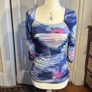 Pretty Etro Blue and Pink Double Layered Ruched Top
